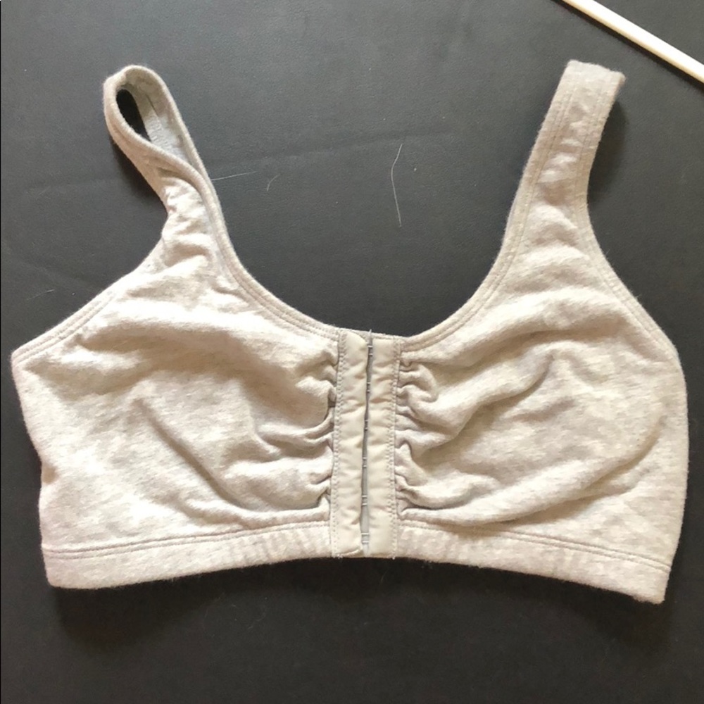 Gray front closure comfort bra